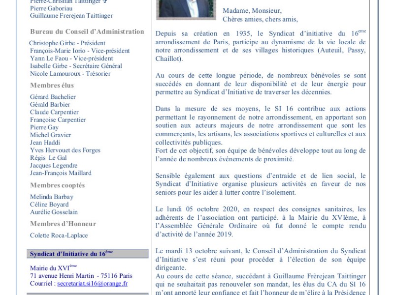 Bulletin d&rsquo;information 2020