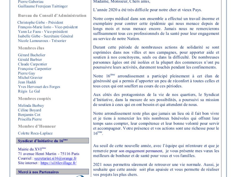 Bulletin d’information Vœux&nbsp;2021